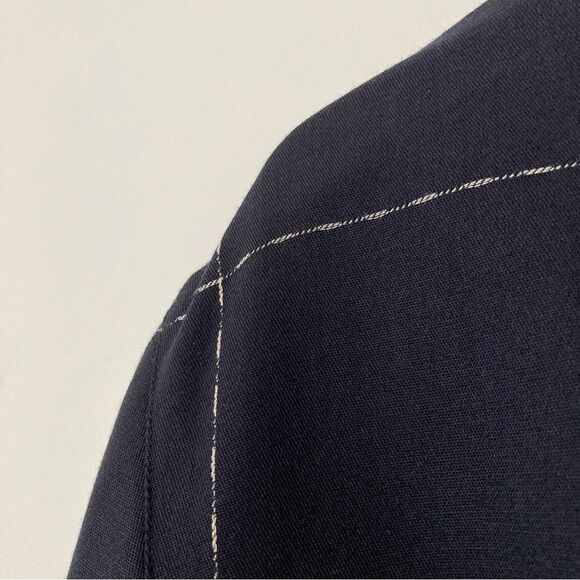 Laurel by Escada Blazer Women 42 Wool Blend Navy‎ Blue Windowpane Plaid Jacket - Picture 6 of 10